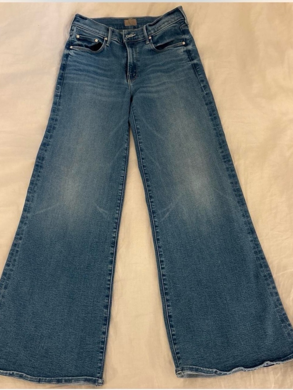 MOTHER Wide-Leg Jeans in Faded Blue Denim